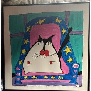 Martha Wahlbert Cat Signed Lithograph Professionally Framed Fun